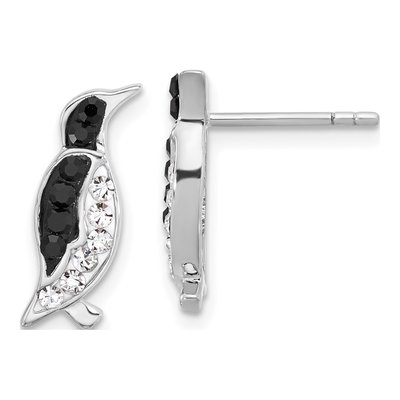 Sterling Silver Crystal Penguin Stud Earrings