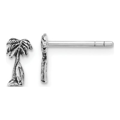 Sterling Silver Surfboard Palm Tree Stud Earrings
