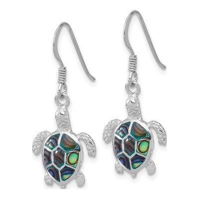 Sterling Silver Paua Shell Turtle Dangle Earrings – view 2