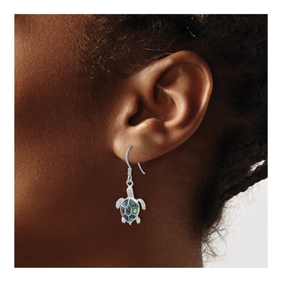 Sterling Silver Paua Shell Turtle Dangle Earrings – view 3