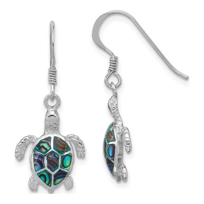 Sterling Silver Paua Shell Turtle Dangle Earrings