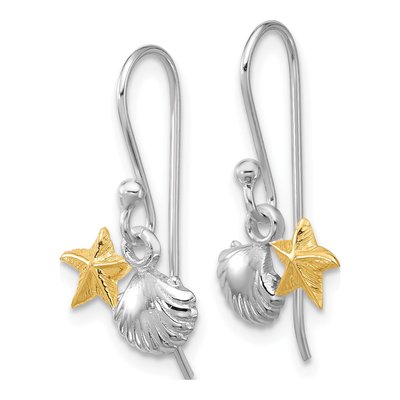 Gold-Plated Sterling Silver Starfish Shell Dangle Earrings – view 2