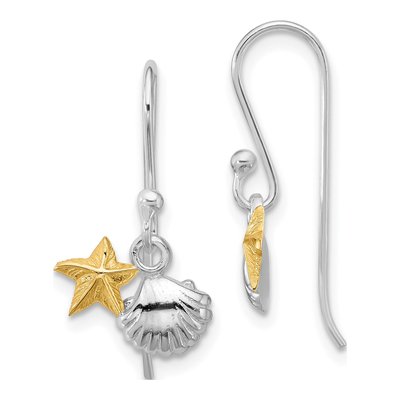 Gold-Plated Sterling Silver Starfish Shell Dangle Earrings