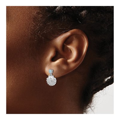 Sterling Silver CZ Shell Stud Earrings – view 3