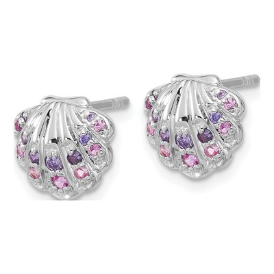Sterling Silver CZ Shell Stud Earrings – view 2