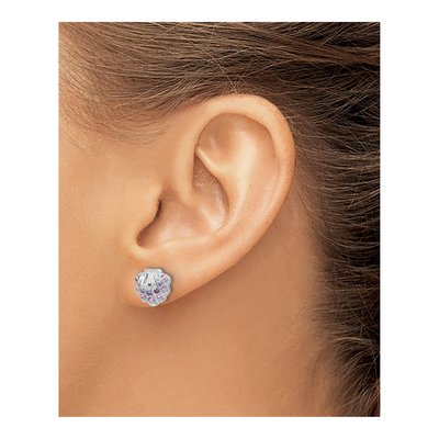 Sterling Silver CZ Shell Stud Earrings – view 3