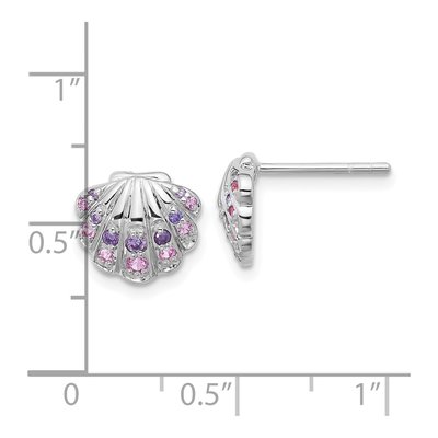 Sterling Silver CZ Shell Stud Earrings – view 4