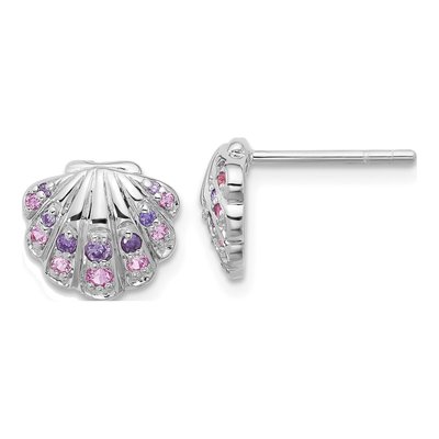 Sterling Silver CZ Shell Stud Earrings