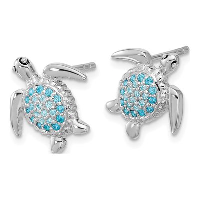 Sterling Silver CZ Turtle Stud Earrings – view 2