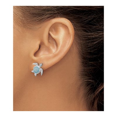 Sterling Silver CZ Turtle Stud Earrings – view 3
