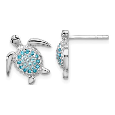 Sterling Silver CZ Turtle Stud Earrings