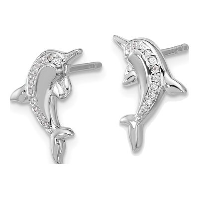 Sterling Silver CZ Dolphin Stud Earrings – view 2