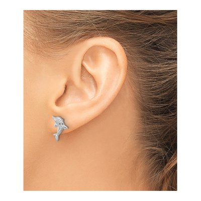 Sterling Silver CZ Dolphin Stud Earrings – view 3