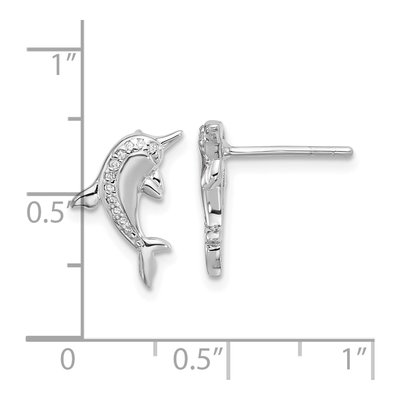 Sterling Silver CZ Dolphin Stud Earrings – view 4