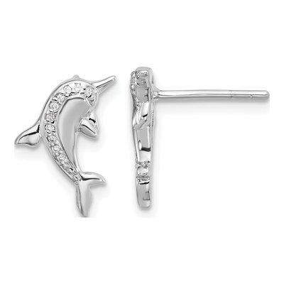 Sterling Silver CZ Dolphin Stud Earrings