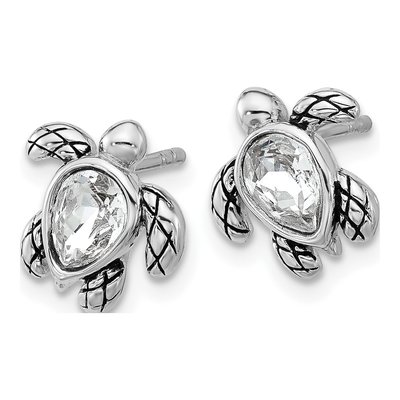 Sterling Silver Crystal Turtle Stud Earrings – view 2