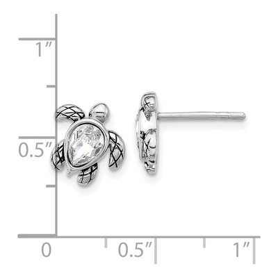Sterling Silver Crystal Turtle Stud Earrings – view 4