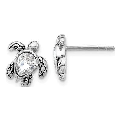 Sterling Silver Crystal Turtle Stud Earrings