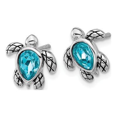 Sterling Silver Crystal Turtle Stud Earrings – view 2