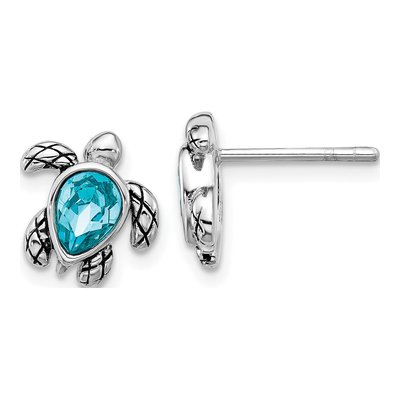 Sterling Silver Crystal Turtle Stud Earrings