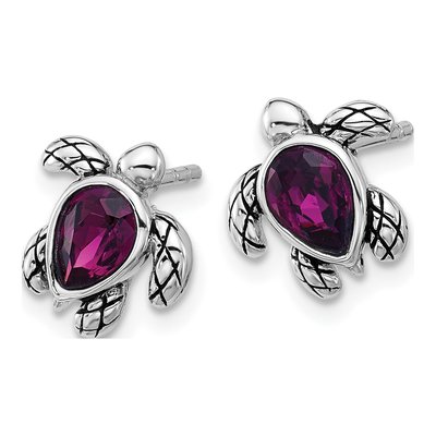 Sterling Silver Crystal Turtle Stud Earrings – view 2