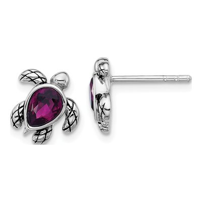 Sterling Silver Crystal Turtle Stud Earrings