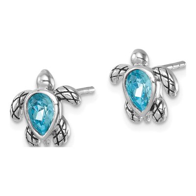Sterling Silver Crystal Turtle Stud Earrings – view 2