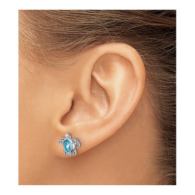 Sterling Silver Crystal Turtle Stud Earrings – view 3
