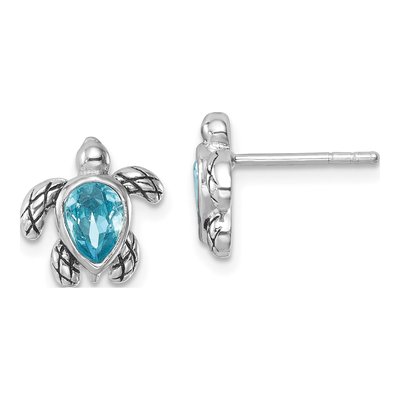 Sterling Silver Crystal Turtle Stud Earrings