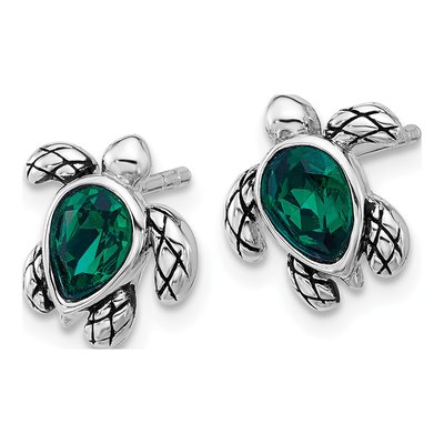 Sterling Silver Crystal Turtle May Stud Earrings – view 2