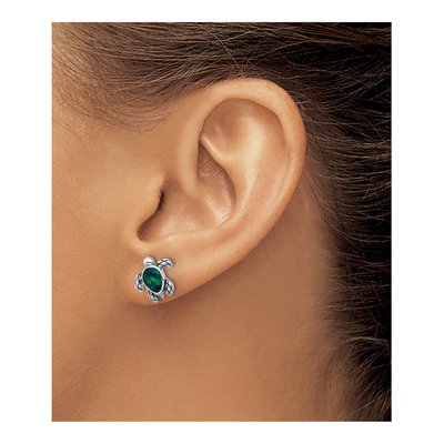 Sterling Silver Crystal Turtle May Stud Earrings – view 3