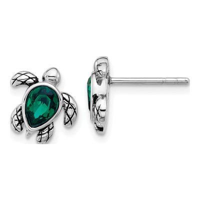 Sterling Silver Crystal Turtle May Stud Earrings