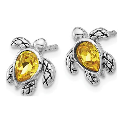 Sterling Silver Crystal Turtle Stud Earrings – view 2