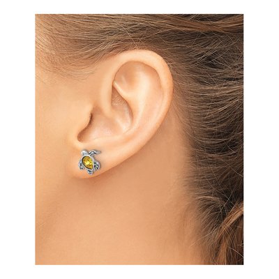 Sterling Silver Crystal Turtle Stud Earrings – view 3