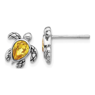 Sterling Silver Crystal Turtle Stud Earrings