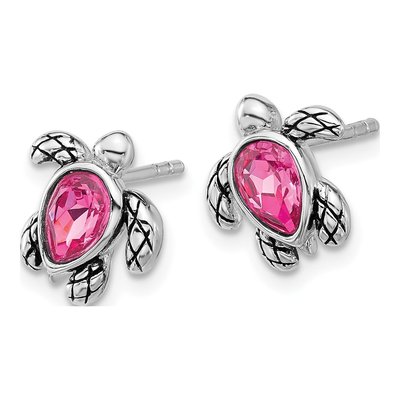 Sterling Silver Crystal Turtle Stud Earrings – view 2