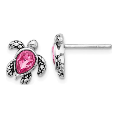 Sterling Silver Crystal Turtle Stud Earrings