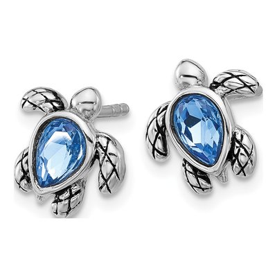 Sterling Silver Crystal Turtle Stud Earrings – view 2