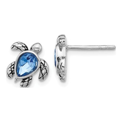 Sterling Silver Crystal Turtle Stud Earrings