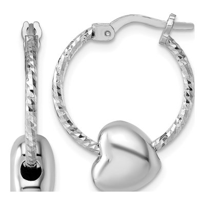 Sterling Silver 22mm Twisted Diamond-Cut Heart Hoop Earrings