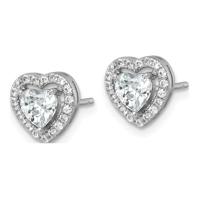 Sterling Silver Round CZ Heart Halo Stud Earrings – view 3