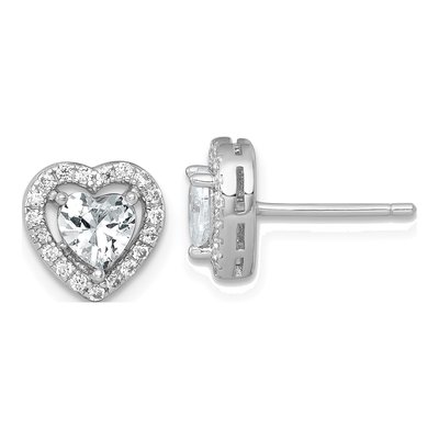 Sterling Silver Round CZ Heart Halo Stud Earrings