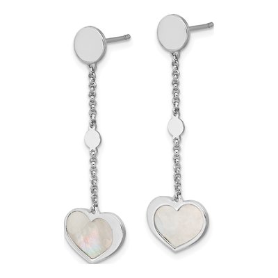 Sterling Silver Mother of Pearl Heart Dangle Earrings – view 2