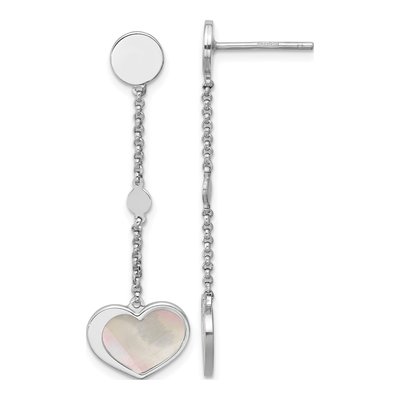 Sterling Silver Mother of Pearl Heart Dangle Earrings