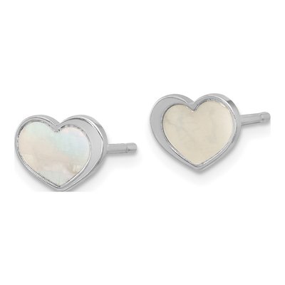 Sterling Silver Mother of Pearl Heart Stud Earrings – view 2