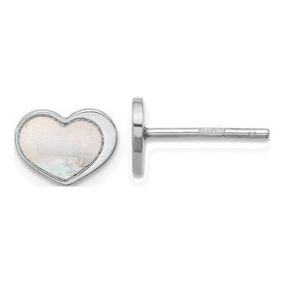 Sterling Silver Mother of Pearl Heart Stud Earrings