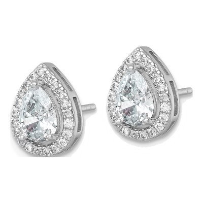 Sterling Silver Pear CZ Halo Teardrop Stud Earrings – view 3