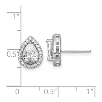 Sterling Silver Pear CZ Halo Teardrop Stud Earrings – view 4