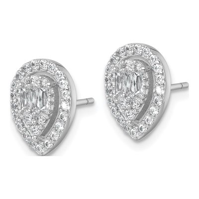 Sterling Silver CZ Teardrop Halo Stud Earrings – view 3
