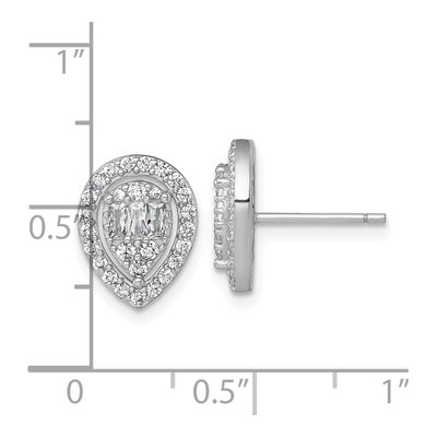 Sterling Silver CZ Teardrop Halo Stud Earrings – view 4